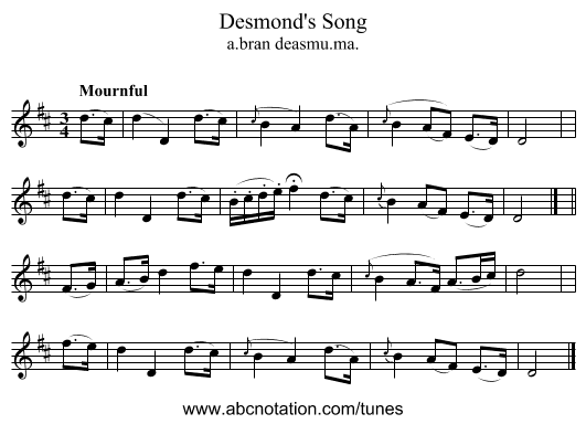 Desmond's Song - staff notation