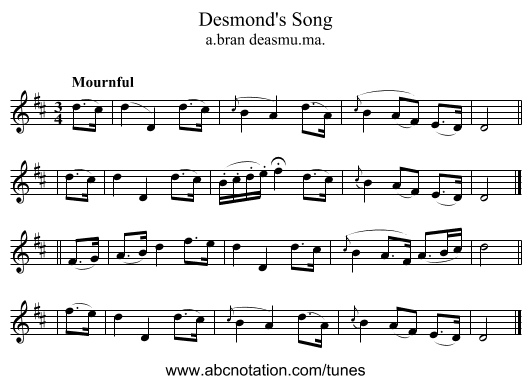 Desmond's Song - staff notation