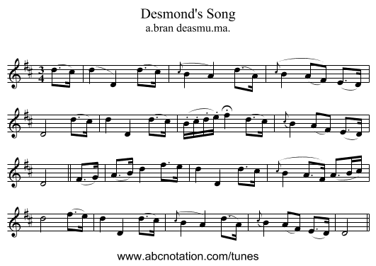 Desmond's Song - staff notation