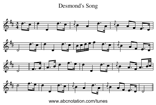 Desmond's Song - staff notation
