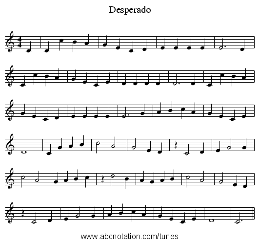 Desperado - staff notation