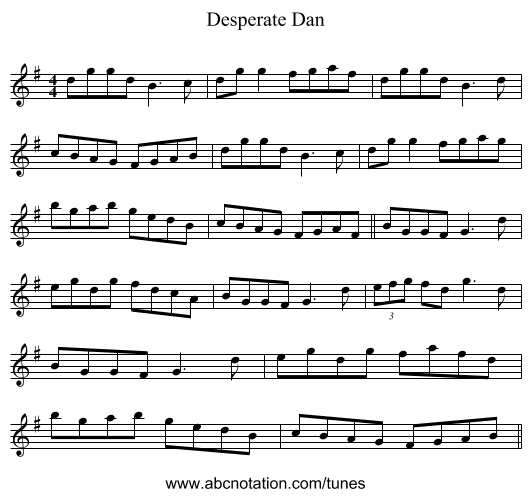 Desperate Dan - staff notation