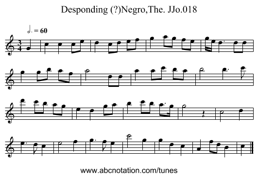 Desponding (?)Negro,The. JJo.018 - staff notation