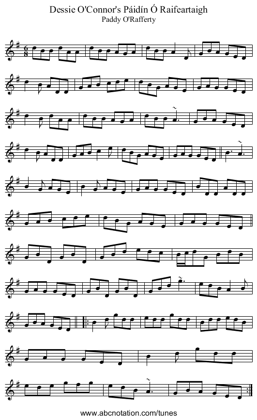 Dessie O'Connor's Páidín Ó Raifeartaigh - staff notation