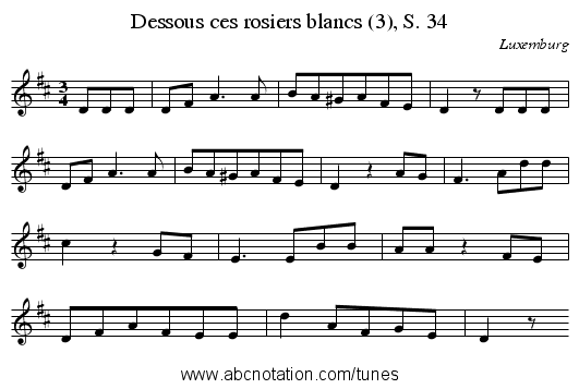 Dessous ces rosiers blancs (3), S. 34 - staff notation