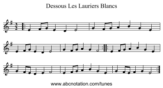 Dessous Les Lauriers Blancs - staff notation