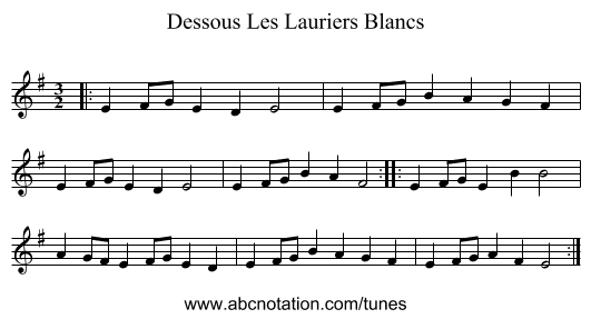 Dessous Les Lauriers Blancs - staff notation