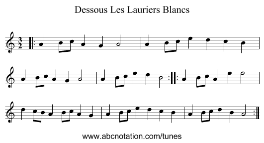Dessous Les Lauriers Blancs - staff notation