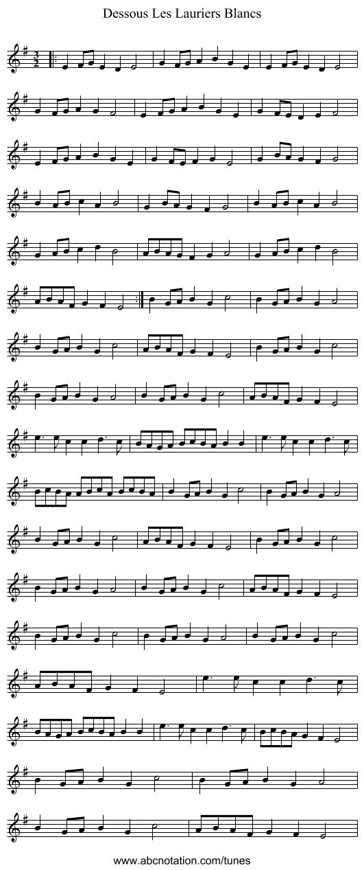 Dessous Les Lauriers Blancs - staff notation