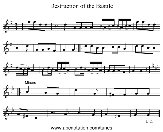 Destruction of the Bastile - staff notation