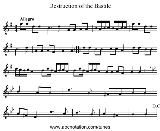 Destruction of the Bastile - staff notation