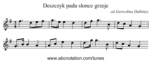 Deszczyk pada slonce grzeje - staff notation