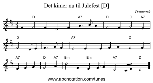 Det kimer nu til Julefest [D] - staff notation