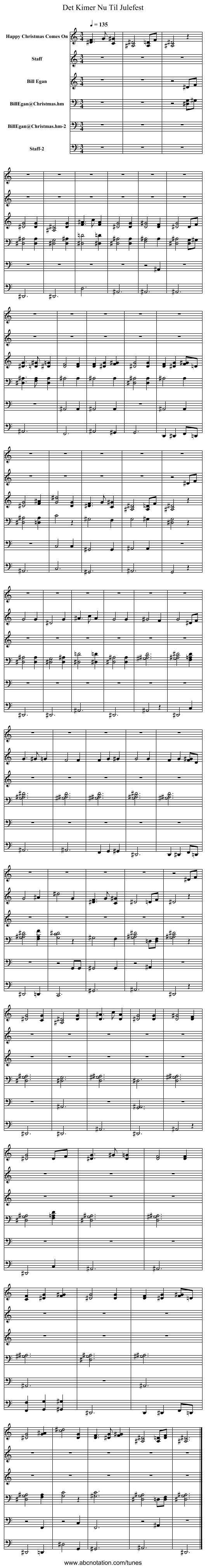 Det Kimer Nu Til Julefest - staff notation