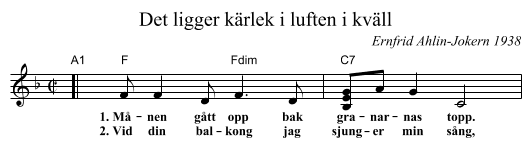 Det ligger k&auml;rlek i luften i kv&auml;ll - staff notation