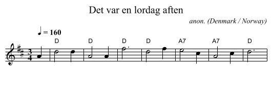Det var en l&oslash;rdag aften - staff notation