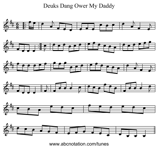 Deuks Dang Ower My Daddy - staff notation