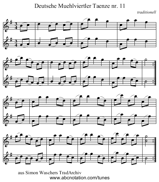 Deutsche Muehlviertler Taenze nr. 11 - staff notation