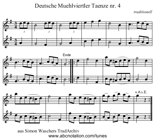 Deutsche Muehlviertler Taenze nr. 4 - staff notation