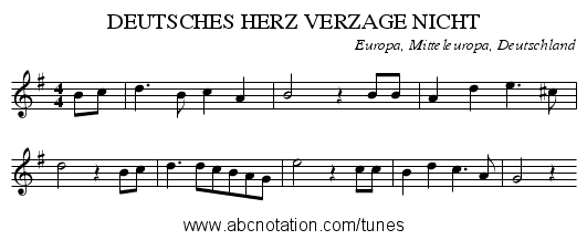 DEUTSCHES HERZ VERZAGE NICHT - staff notation