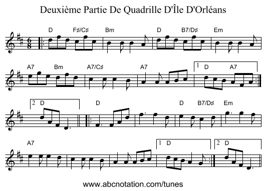 Deuxième Partie De Quadrille D'Île D'Orléans - staff notation