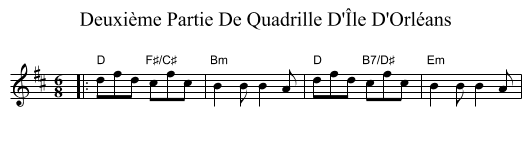 Deuxième Partie De Quadrille D'Île D'Orléans - staff notation