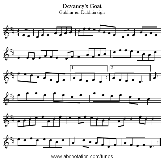 Devaney's Goat - staff notation