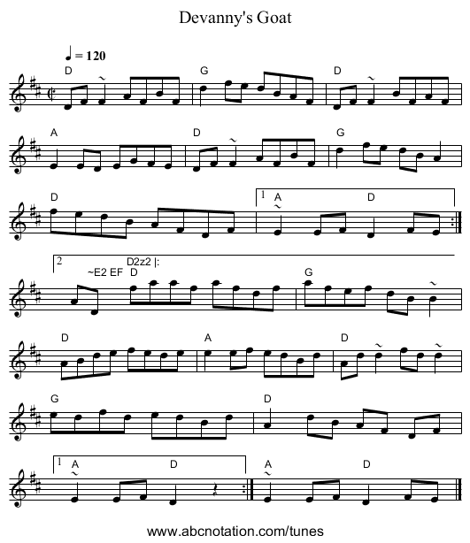 Devanny's Goat - staff notation
