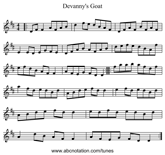 Devanny's Goat - staff notation