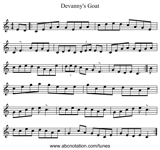 Devanny's Goat - staff notation