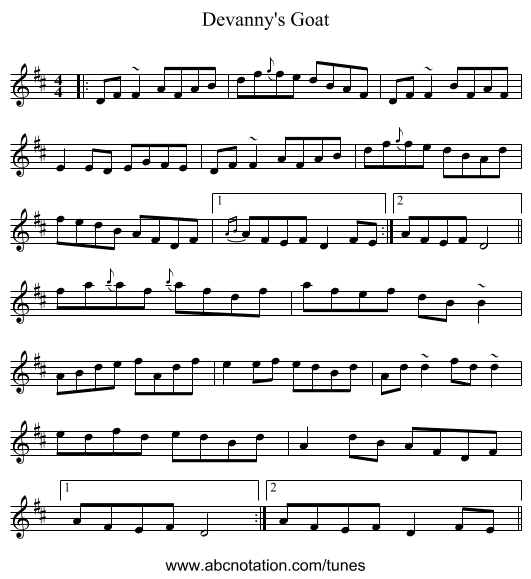 Devanny's Goat - staff notation