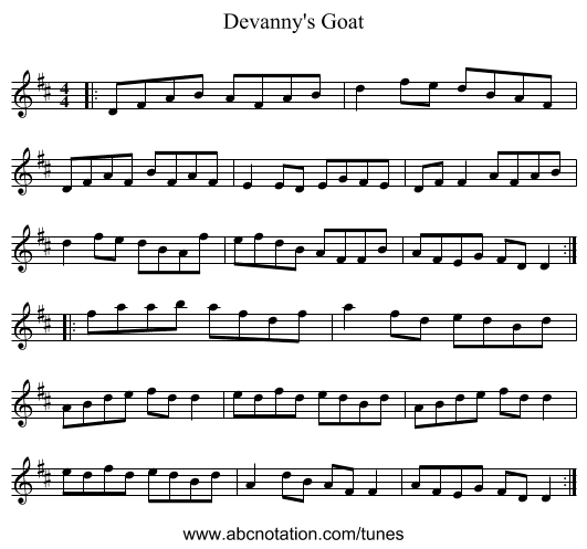 Devanny's Goat - staff notation
