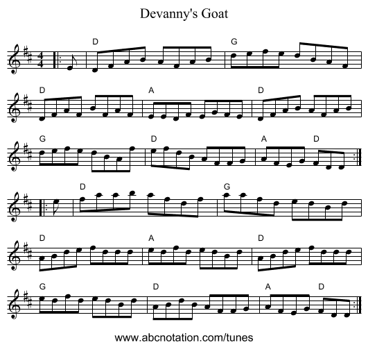 Devanny's Goat - staff notation