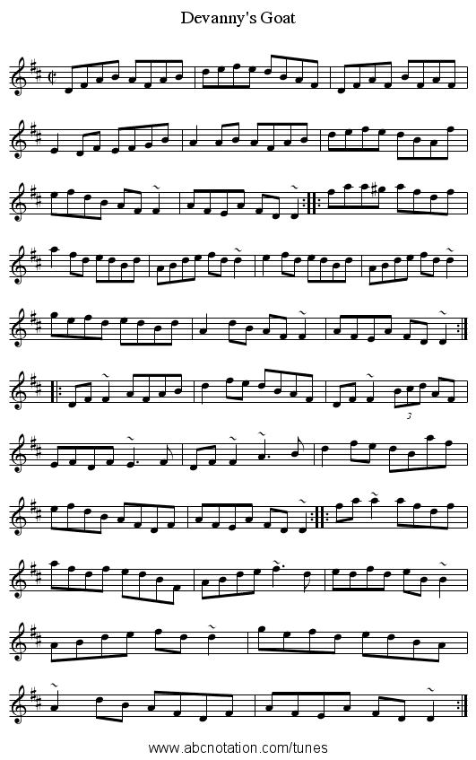 Devanny's Goat - staff notation