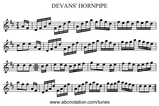 DEVANS' HORNPIPE - staff notation