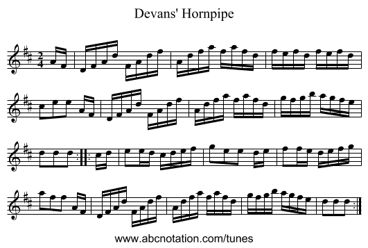 Devans' Hornpipe - staff notation