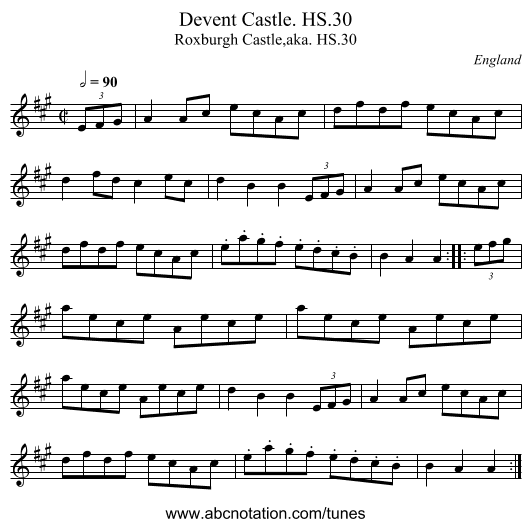 Devent Castle. HS.30 - staff notation