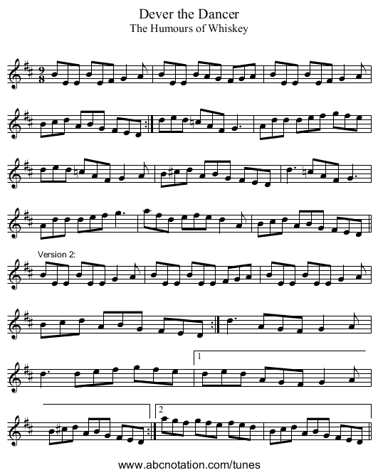 Dever the Dancer - staff notation