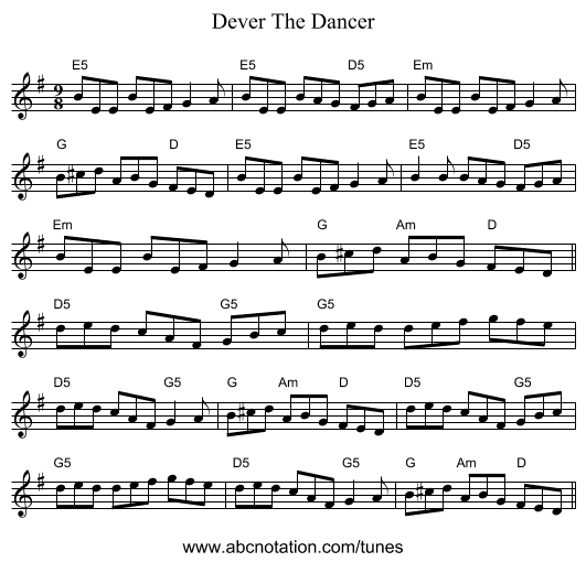 Dever The Dancer - staff notation