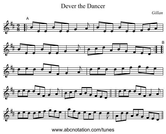Dever the Dancer - staff notation