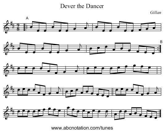 Dever the Dancer - staff notation