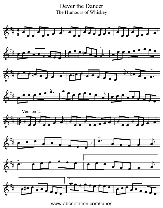 Dever the Dancer - staff notation