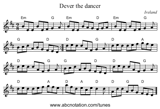 Dever the dancer - staff notation