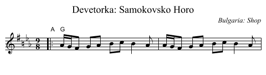 Devetorka: Samokovsko Horo - staff notation