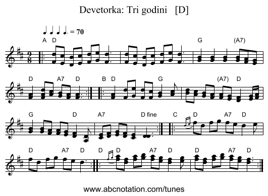 Devetorka: Tri godini   [D] - staff notation