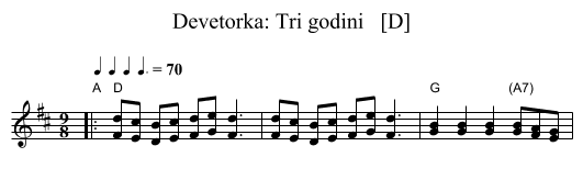 Devetorka: Tri godini   [D] - staff notation