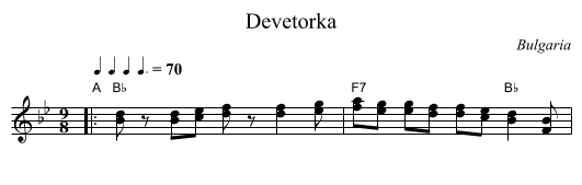 Devetorka - staff notation