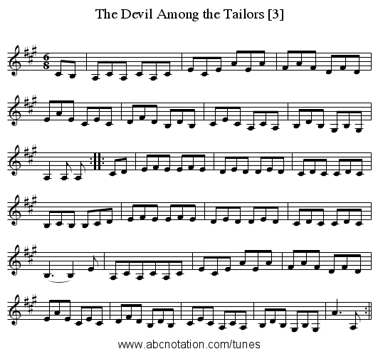 Devil Among the Tailors [3], The - staff notation