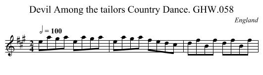 Devil Among the tailors Country Dance. GHW.058 - staff notation