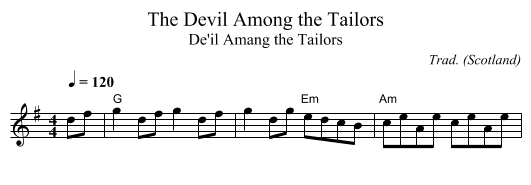 Devil Among the Tailors, The - staff notation